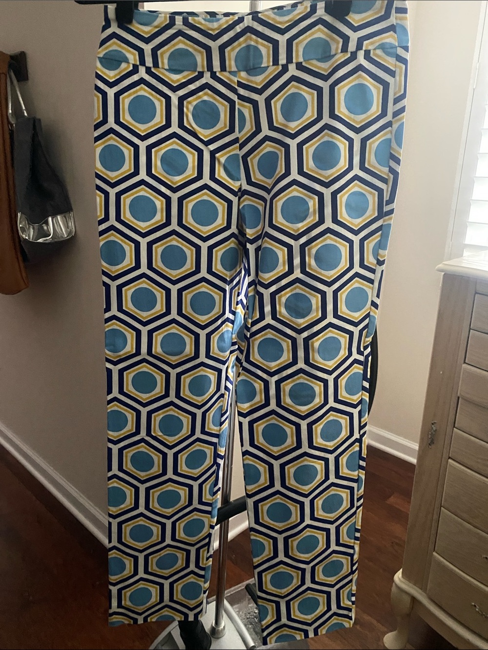 Geometric Print Straight-Leg Pants in Blue & Yellow